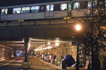 tents under an overpass in DC