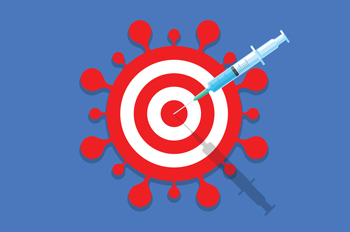 A syringe sticks into the middle of a bullseye