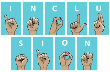 The word "inclusion" signed using ASL