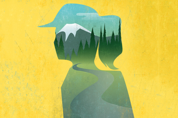 illustration of woman's profile with a mountain in the background