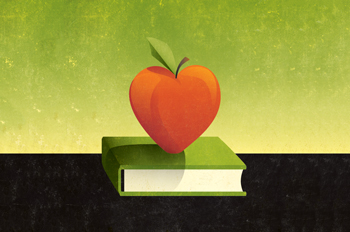 apple on top of a stack of books