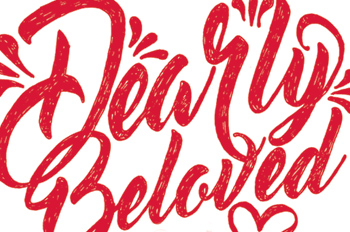 illustration of title "dearly beloved" in shape of a heart