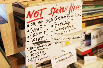 sign of prohibited words at Capitol Hill Books
