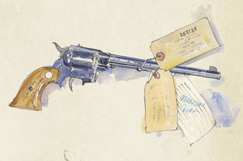 courtroom illustration of gun used by the Manson Family