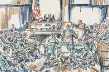 courtroom illustration by Howard Brodie