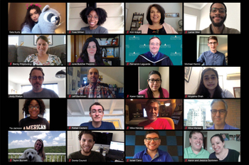 twenty members of the AU community participate in a Zoom call