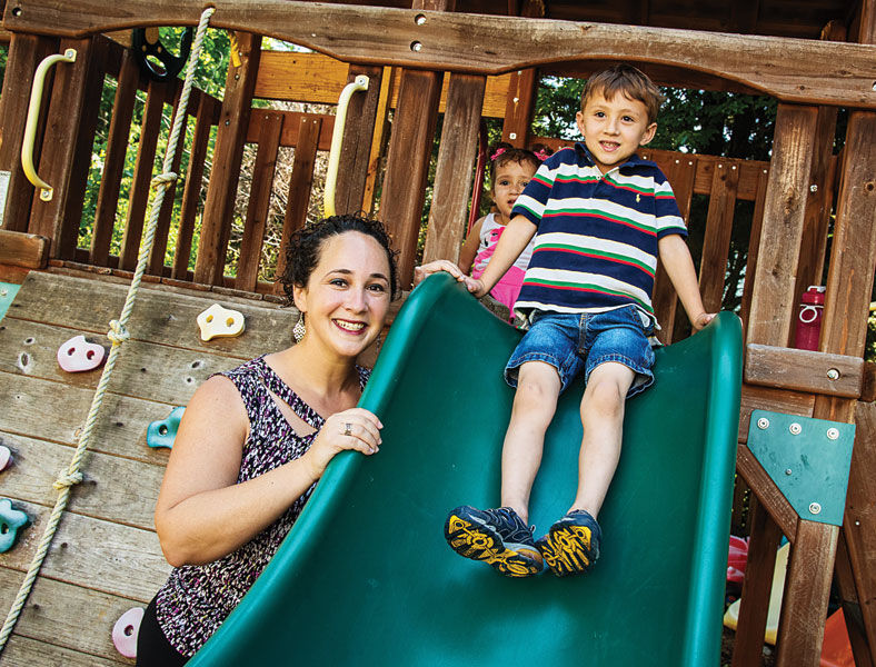 Rebecca Geller and her children Noah, 5, and Emily, 2, at a playground