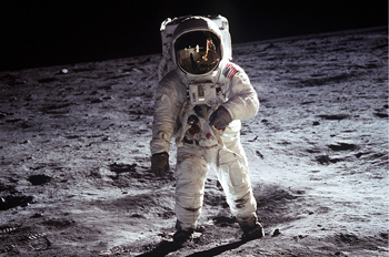 Astronaut walks on the moon