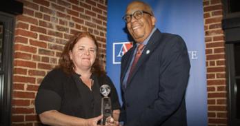 Photo of Fiona Alexander, strategist in residence at the School of International Service, and Zach Tudor, recipient of the award