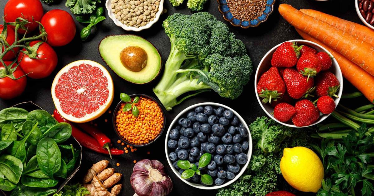 Healthy food. Healthy eating background. Fruit, vegetable, berry. Vegetarian eating.