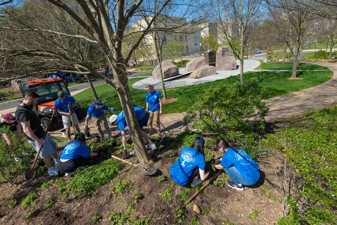 Volunteers work on campus during the 2023 Campus Beautification Day.