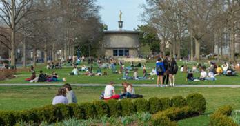 students gather on the AU quad during springtime