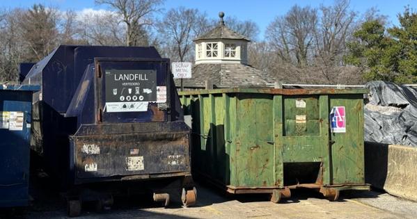 Seventy-five percent of campus waste filters into large containers near AU’s Sports Center Annex.