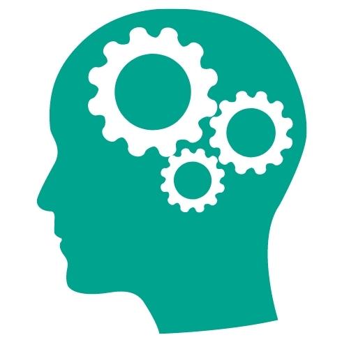 Executive Coaching | Profile of a person with cogs inside the head (icon)