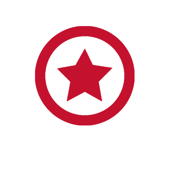 red medallion (circle with star inside)