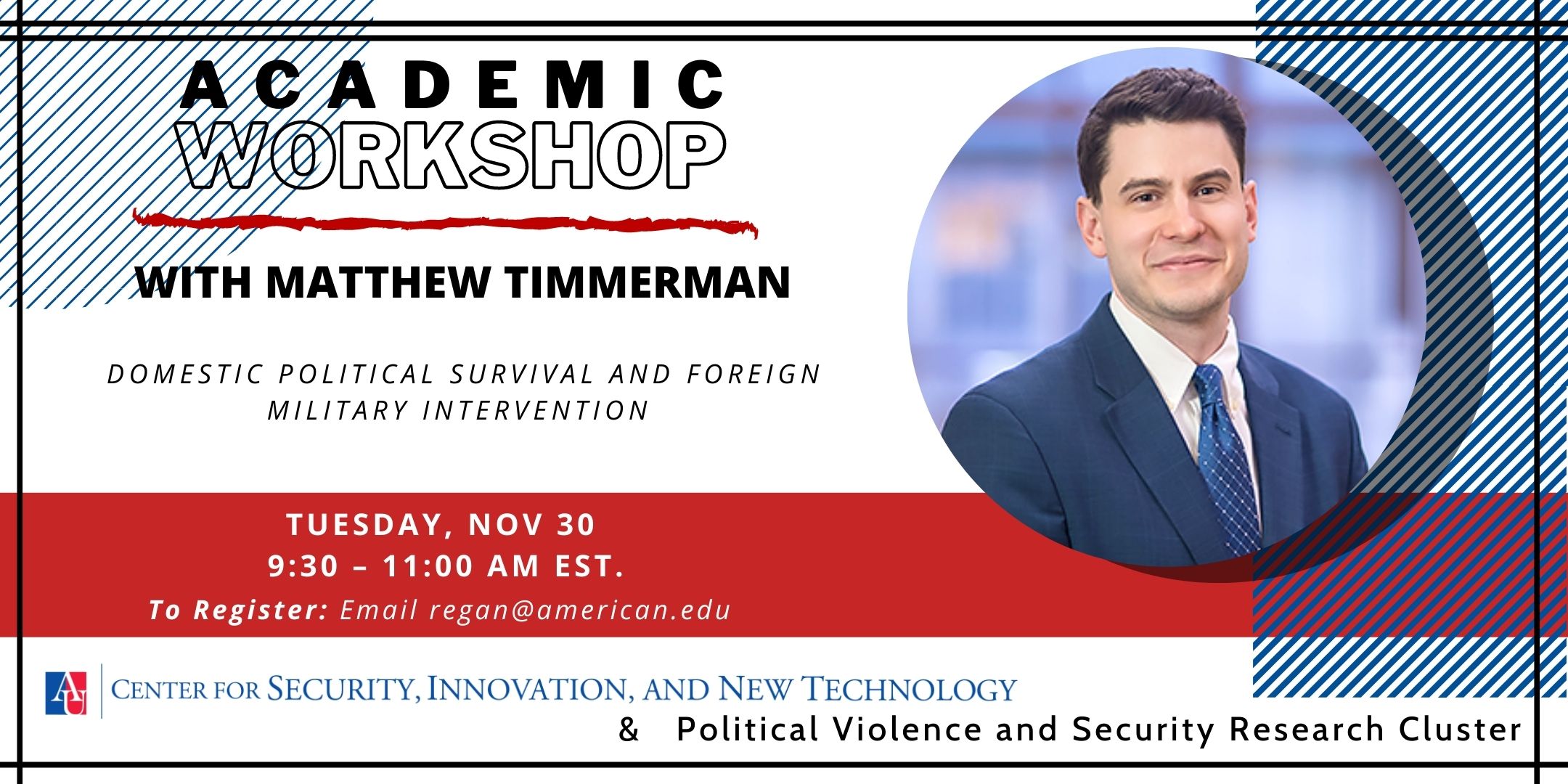 Email regan@american.edu to register for November 30 Academic Workshop with Matthew Timmerman