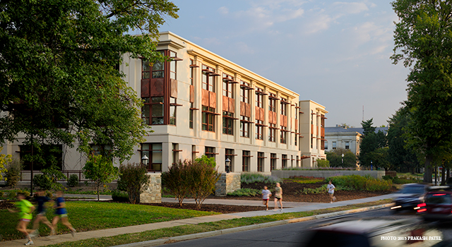outside view of the School of International Service building on the American University campus taken by Prakash Patel