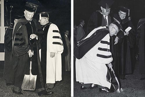 Eisenhower with shovel and AU President Hurst Anderson with shovel at SIS groundbreaking