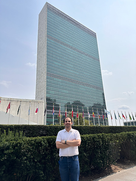 Abdullah ElOraby stands in front of UN building
