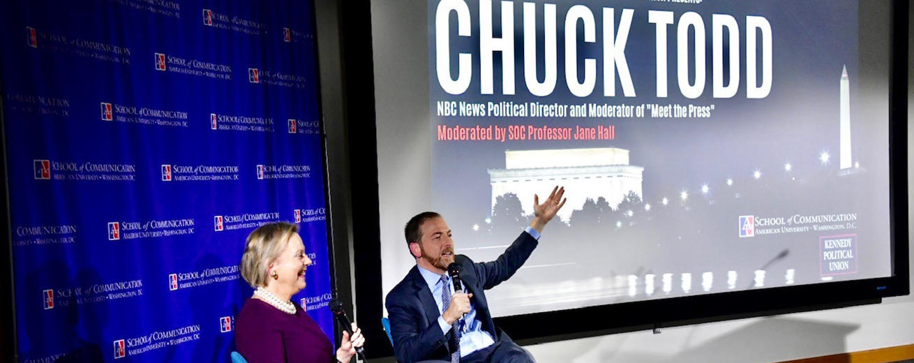 An event in the Doyle/Forman Theater with NBC's Chuck Todd and Professor Jane Hall