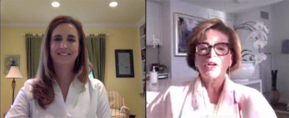 Betsy Fischer Martin and Valerie Jarrett on a video call.