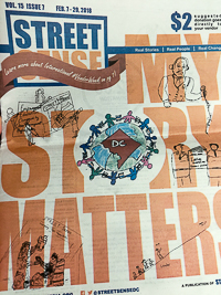 The front page of Street Sense newspaper, a local publication of Washington DC