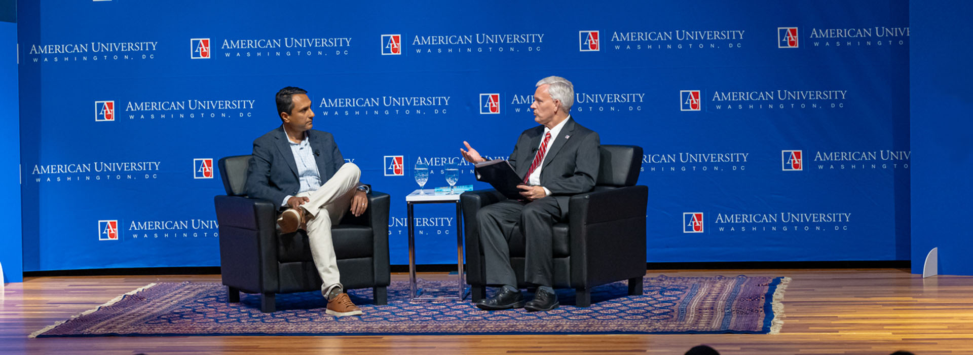President Alger and Eboo Patel during the Presidential Speaker Series