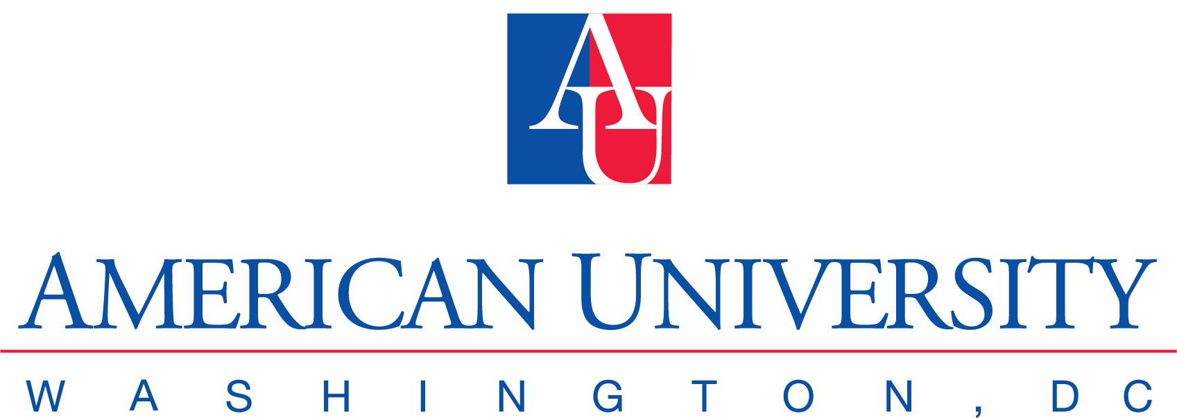 AU icon above American University, red rule separator, Washington, D.C.