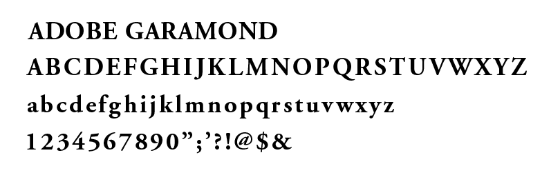example of the adobe garamond font letters and numbers