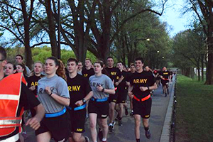 Army unit running during physical training