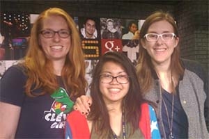 Three female game design students