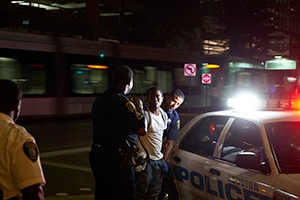 Houston Police arrests a young man in downtown Houston.